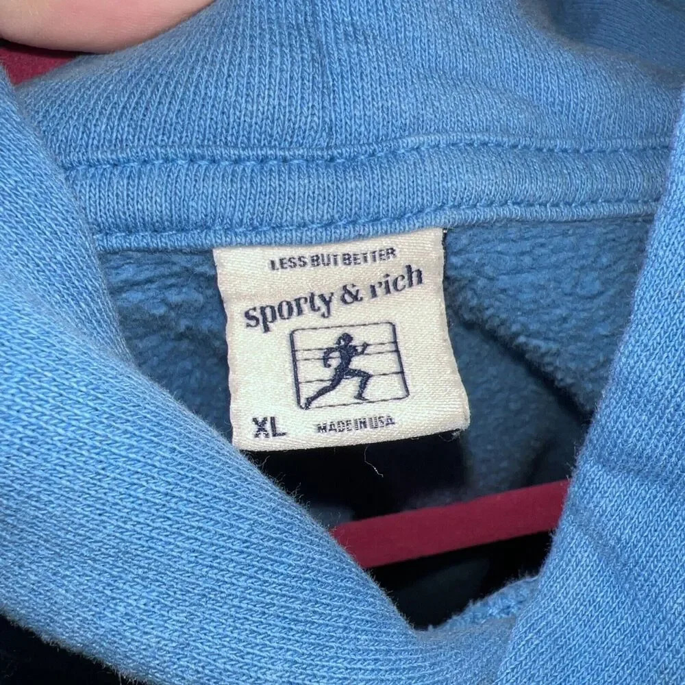 SPORTY & RICH WELLNESS CLUB HOODIE NAVY BLUE WHITE UNISEX ADULT MENS XL - Picture 5 of 5